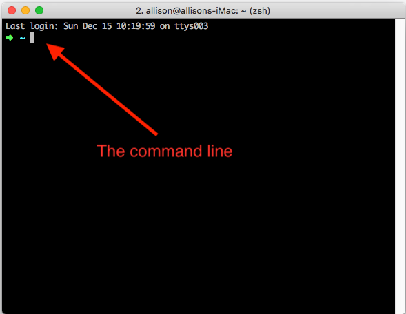 Screenshot of my terminal with an arrow pointing at the command line